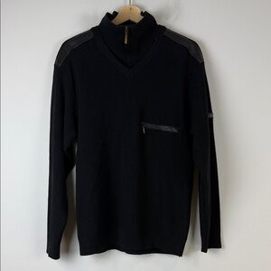 Green Coast Yachting Outfits Made in Italy Black Knit Henley Sweater Mens Black